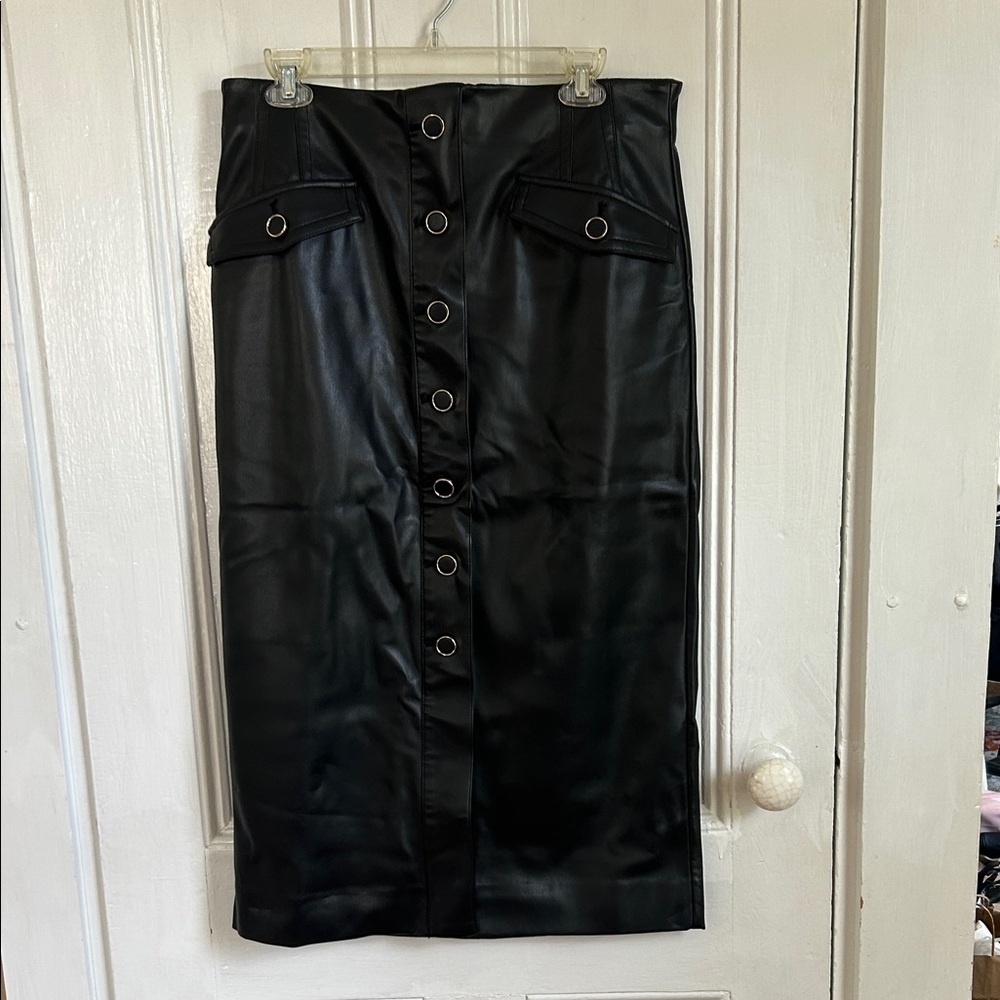 Ann Taylor Black Button-Detail Pencil Skirt